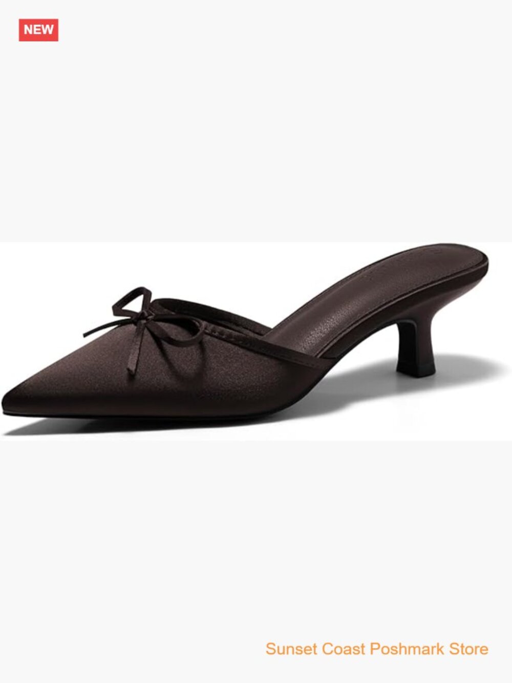 Satin Kitten Heel Mules Bow Pointed Toe Slip On Dress Party Shoes